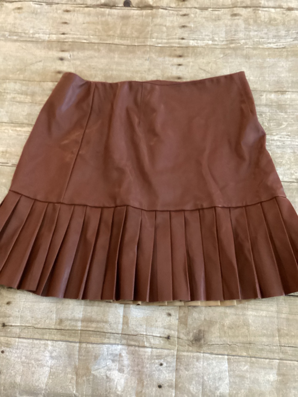 Have Pleated Faux Leather Mini Skirt in Chocolate Brown